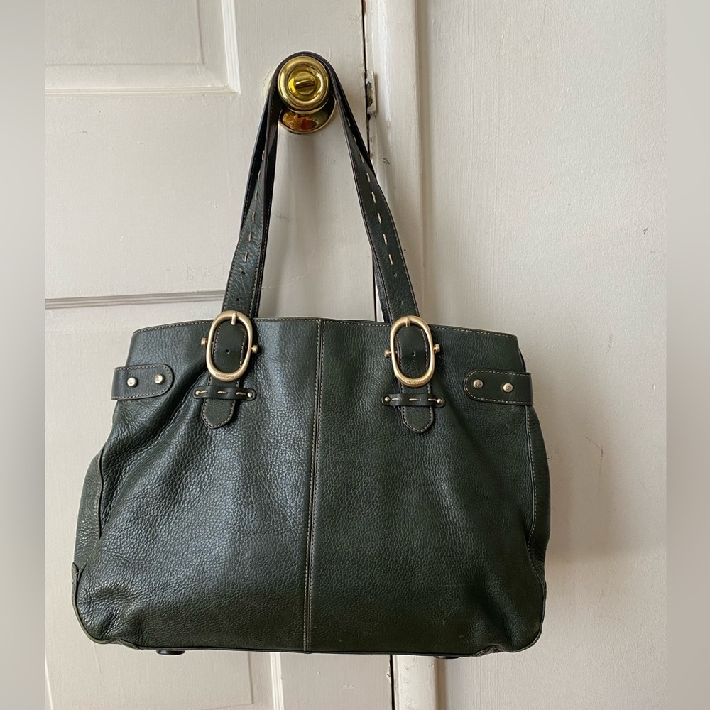 Vintage Liz Claiborne forest green leather shoulder bag